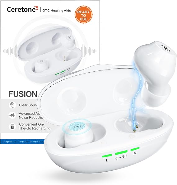 Ceretone ITE Hearing Aids Rechargeable Hearing Aids for Seniors (White)