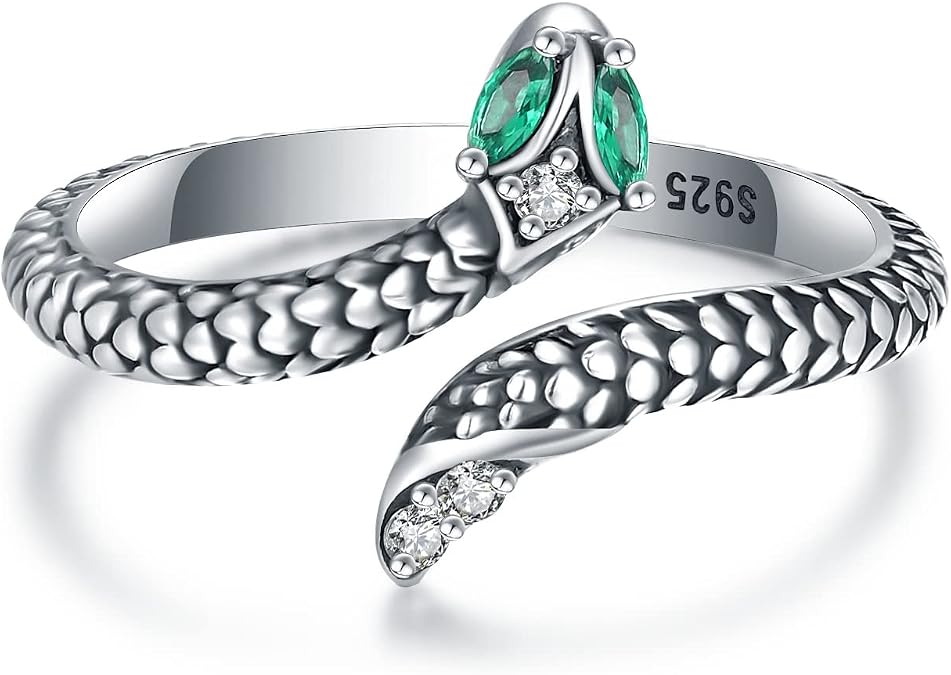 Sterling Silver Snake Ring for Women & Men - Vintage Animal Snake Jewelry - Adjustable Wrap & Open Thumb Rings - Gothic Style - Size 5-9