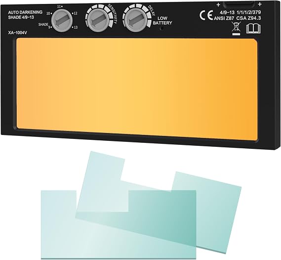 SHINE 2x4 1/4 Gold Auto Darkening Welding Lens, Ultra Clear, Variable Shade 4/9-13, True Color Technology for Pipeliner Pancake Welding Hood and Fibre-Metal Welding Hoods