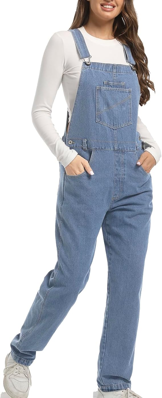 Women's Denim Bib Overalls, Relaxed Fit with Adjustable Straps and Pockets | Relaxed Fit, Soft Cotton-Rich Denim, Slight Flexibility, Adjustable Bib Straps, Tapered Legs, Functional Pockets