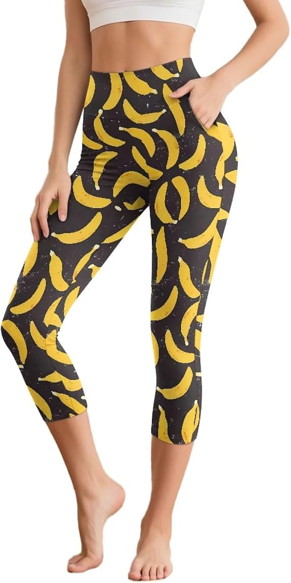 Womens Yoga Pants with Pockets Soft High Waist Yoga Leggings Tummy Control Workout Athletic Capri Leggings XS-3XL