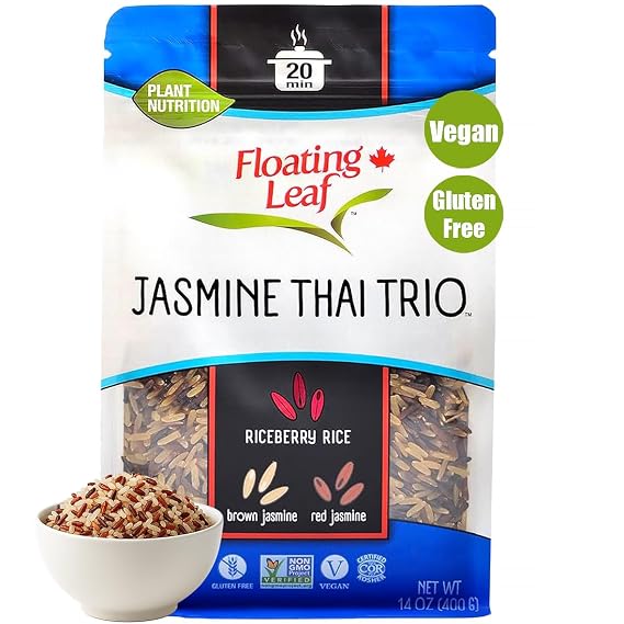 Floating Leaf Wild Rice Blend - Non-GMO & Gluten free Organic Rice| Jasmine Thai Rice Trio blended with Riceberry Rice, Brown Rice & Red Rice
