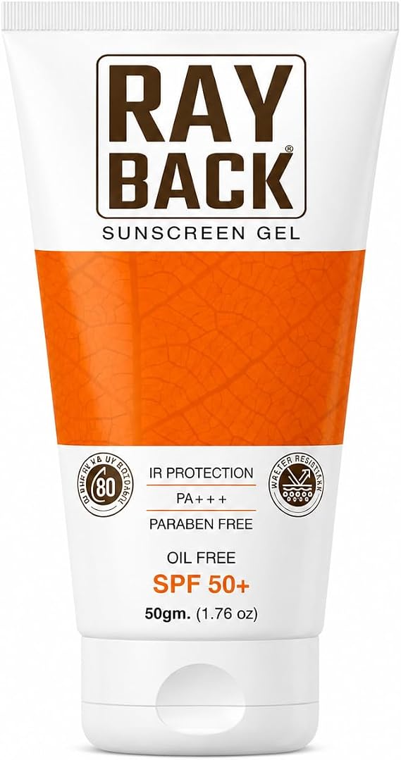 Sunscreen Gel SPF 50+ PA++++ | Lightweight Oil-Free Sun Cream | Broad Spectrum UVA/UVB Protection | Non-Greasy | Water Resistant | Ray Back 50g