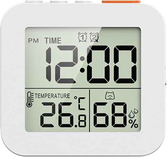Digital Timer Shower Clock with Alarm, Bathroom Kitchen Wall Clock, White