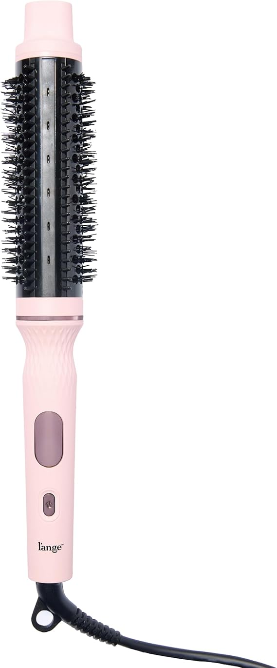 LAnge Hair GlamWave Infrared Ionic Thermal Brush | 38mm Anti-Frizz Heated Round Brush for Volume, Defined Curls & Shine | Fast Heat-Up, Auto Shut-Off | Blush