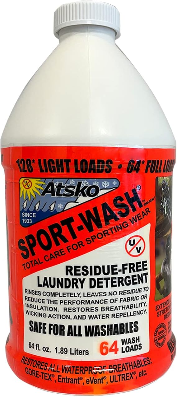 Atsko Sno-Seal SPORT WASH LAUNDRY DETERGENT, Liquid, 64 Fl Oz (Pack of 1), Unscented