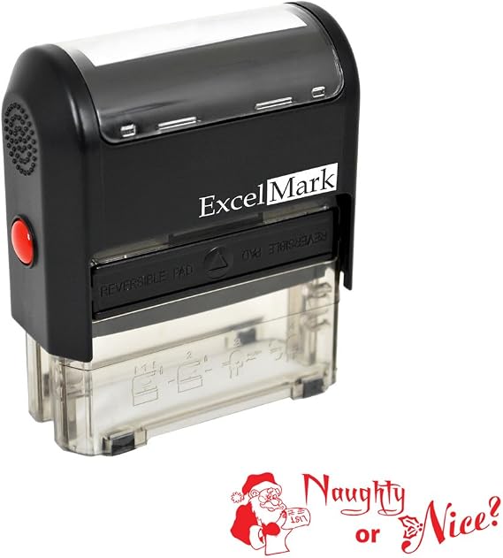 ExcelMark Self-Inking Christmas Rubber Stamp - Naughty or Nice - Red Ink
