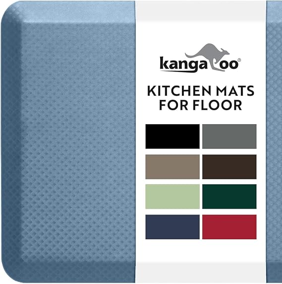 KANGAROO Anti Fatigue Mats for Kitchen Floor, Reduce Foot, Knee Pressure, 3/4 Inch Thick Cushioned Ergonomic Mat, Waterproof Comfort Rug for Under Sinks, Standing Desk, Store Floors, 20x32, Sky Blue