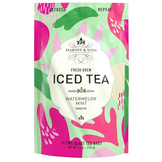 Harney & Sons Fresh Brew Herbal Iced Tea, Watermelon Mint Herbal Tea, 15 Iced Tea Bags, Brews Up to 30 Quarts, Refreshing Flavor