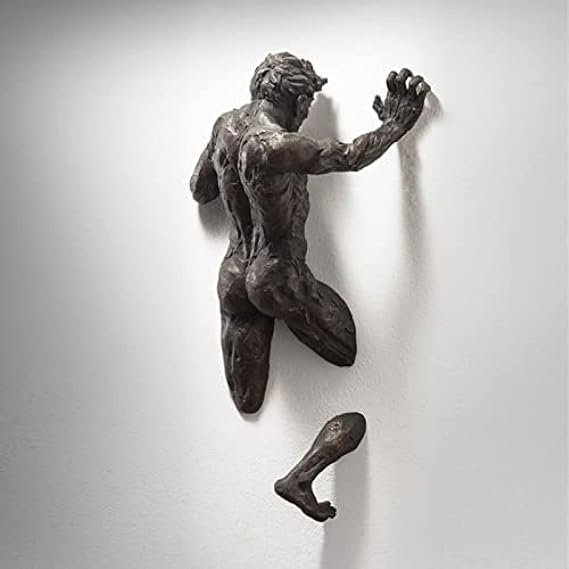 Fragmented Man On Wall Art, FRP Resin Wall Art Home Decor Sculpture, Dimensional Incomplete Bodies Art Statue Wall Decoration, For Creative Art House,B