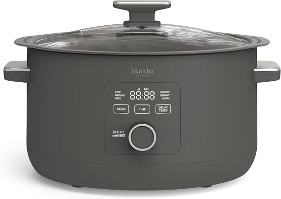 Martha Stewart 8 Quart Slow Cooker, Ceramic Nonstick Crock, Caviar Gray