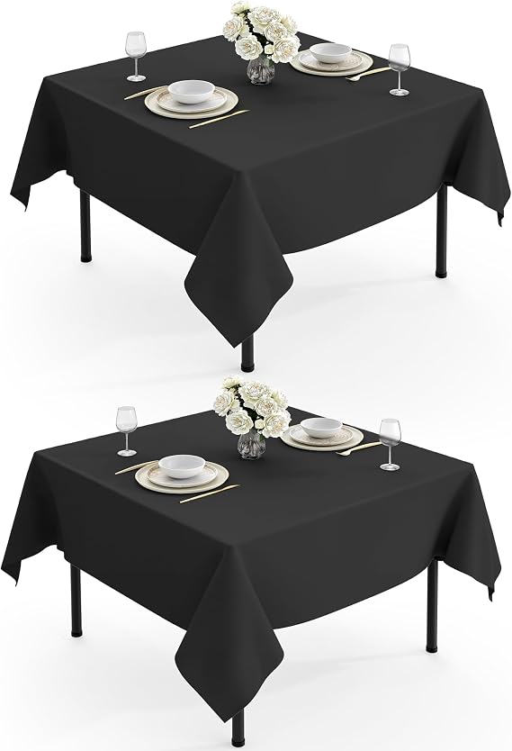 Pureegg Polyester Tablecloth 54" x 54" Reusable Washable 2 Pack Black