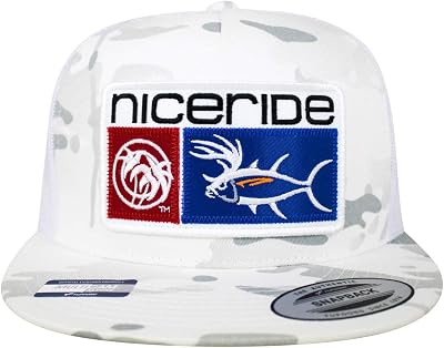 Buck-Eye Combo Patch Unisex Adjustable Snapback Trucker Baseball Hat - Perfect for Fishing and Outdoors - Embroidered Logo Alpine Camo White