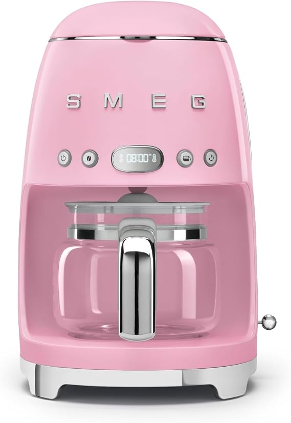 Smeg DCF02PKEU Filter Coffee Machine Aroma and Auto Start Function Glass Carafe up to 12 Cups 2 Intensity Levels Keep Warm Function 1050 W Pink