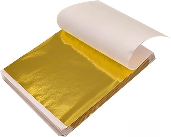 100PCS Gold Leaf Sheets,Crafts Gold Foil Paper Leaf,Multipurpose Decorative Gold Foil Sheets,Decoupage Paper Sheets,Leaf Foil Paper for Crafts,Gold Flakes,K Gold Foil