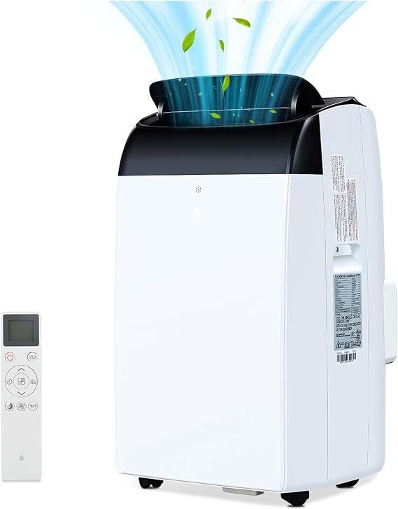 12000 BTU Portable Air Conditioner, with Remote Control, 3-in-1 Free Standing Cooling AC Unit with Fan & Dehumidifier, Cools Room up to 550 sq.ft, Smart/Sleep Mode,3 Speed,Auto Swing,24H Timer, White