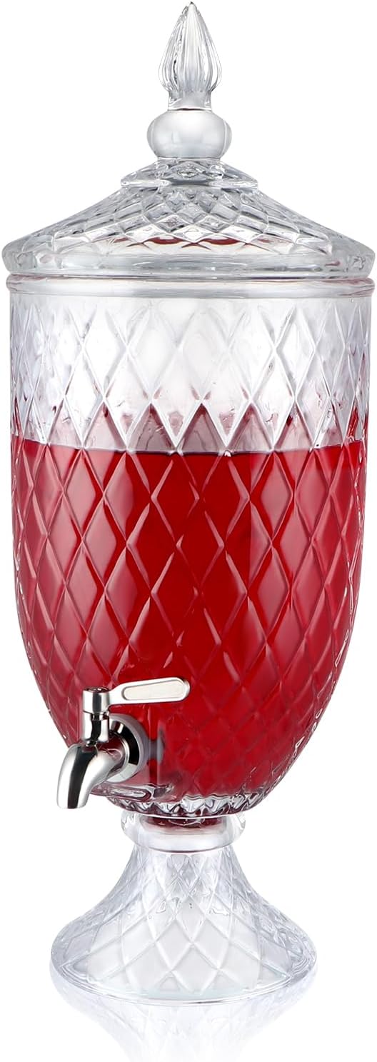 MOLIGOU Glass Beverage Dispenser, 1.3 Gallon Drink Dispenser with Stainless Steel Spigot, Wide Mouth Beverage Server for Party, Bar