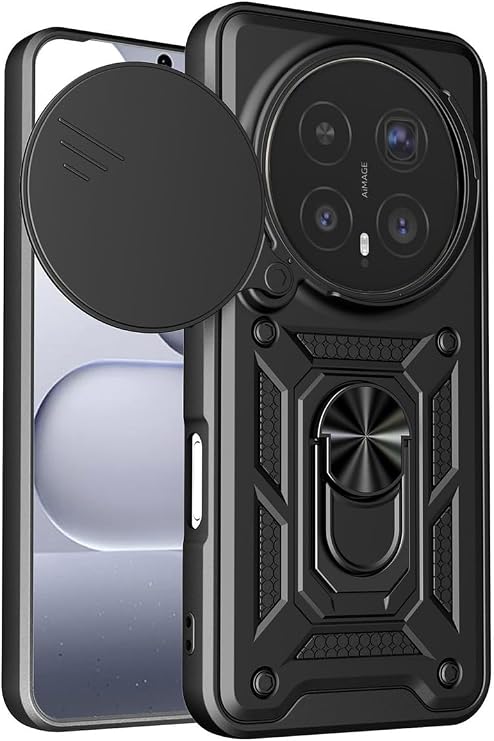 SİDE EYE - Honor Magic 8 Pro ile uyumlu Kılıf Sürgülü Kamera Korumalı Yüzüklü Mıknatıslı Tank Kapak - Siyah