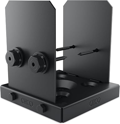 Ozco Ironwood Lite 6x6 Post Base Kit, Includes 1 Post Base Plate, 4 Decorative Plates, 8 Hex Cap Nuts, OWT Timber Screws, Galvanized Steel for Pergolas | 52108