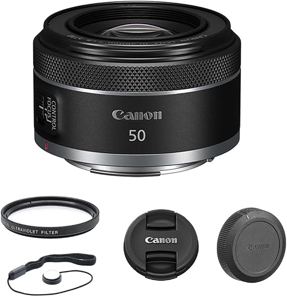 Canon RF 50mm f/1.8 STM Lens Bundle with UV Filter + Lens Cap Keeper