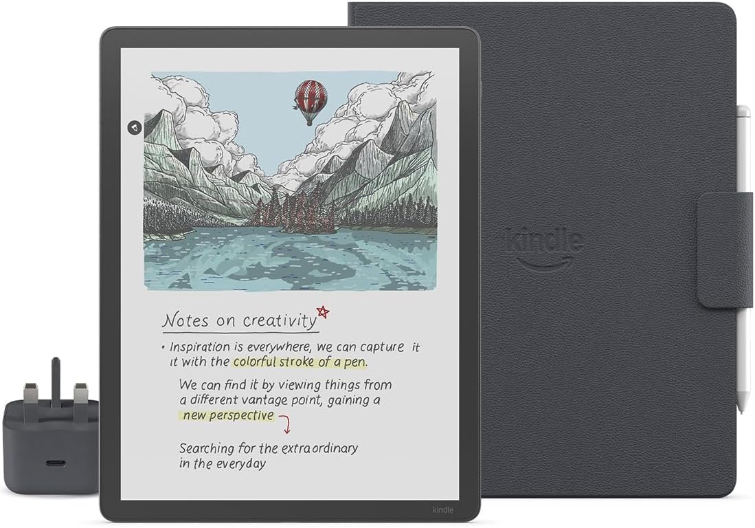 New Amazon Kindle Scribe Colorsoft 64 GB (Graphite) + Premium Pen + Executive Folio Premium Leather Cover (Graphite) + USB-C Charger