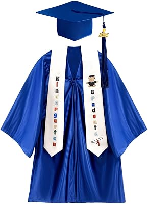 Kids Graduation Cap and Gown Set 2025 -Preschool Graduation Cap with Printed Stole Grad Gift