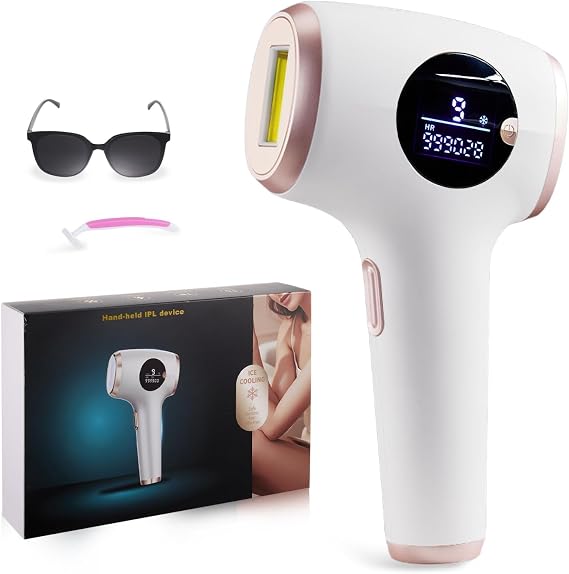 Ultra-Quiet IPL Hair Removal Device with Ice Cooling - 24J High Energy, 9 Levels & Skin Tone Sensor for Long-Lasting Painless Hair Removal