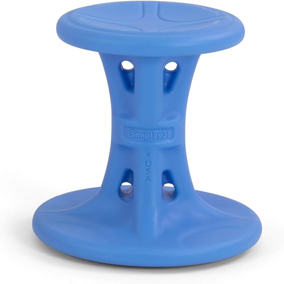 Simplay3 Play Around Wiggle/Wobble Kids Flexible Active Sitting Chair/Stool (Single Stool) to Improve Focus, Posture, Strengthen Core - Ages (5-8) 14 inch Blue - Made in The USA