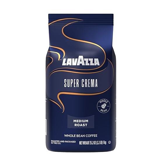 Lavazza Super Crema Whole Bean Coffee, Medium Espresso Roast, Arabica and Robusta Blend, 2.2 lb Bag, Package May Vary (Pack of 1)
