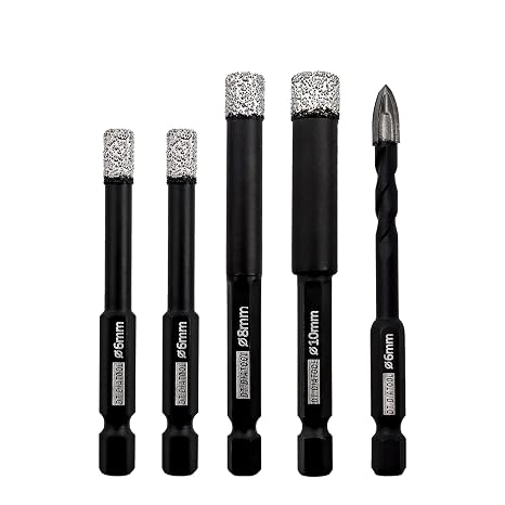 DT-DIATOOL Diamond Drill Bits Set Tile Hole Saw 1/4 5/16 3/8" for Dry Drilling Porcelain Ceramic Granite Marble Masonry Stone(6/6/6/8/10mm, 5-Pack)