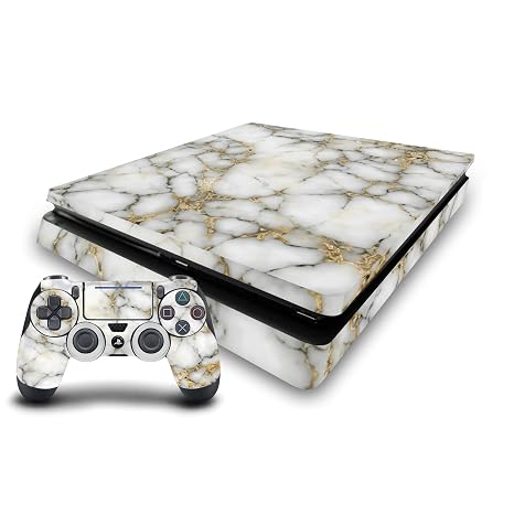 Head Case Designs White and Gold Marble Vinyl Sticker Gaming Skin Decal Cover Compatible With Sony PlayStation 4 PS4 Slim Console and DualShock 4 Controller