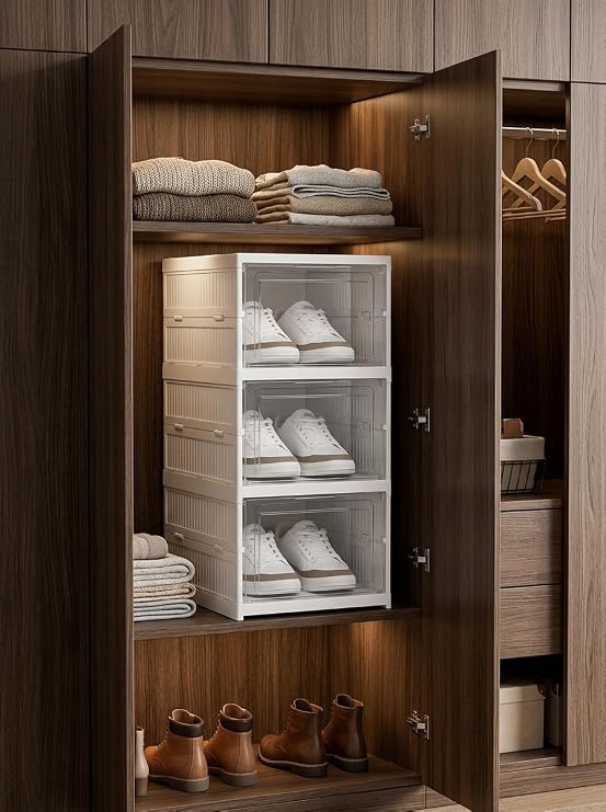 Family Co. Şeffaf Kapaklı, Montaj Gerektirmeyen, Katlanabilir Plastik Ayakkabı Kutuları (3 Katlı) (3)