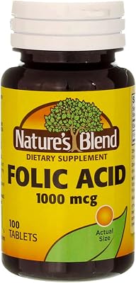 Nature`s Blend Folic Acid 1000mcg Tablets 100 Count 6 Pack