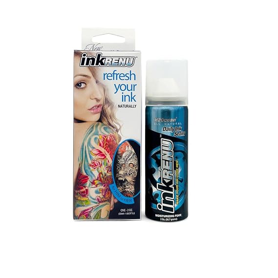 H2Ocean InkRenu Color Enhancing Tattoo Moisturizing Foam 2oz | Tattoo Brightener, Enhancer & Moisturizer for Tattoo Care - Tattoo Aftercare Lotion to Revive & Renew Tattoos