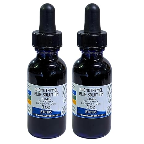 Bromothymol Blue 0.04% w/v Aqueous Solution (1oz Pack of 2) ~ 60ml Indicator in Blue Glass Bottle with Dropper