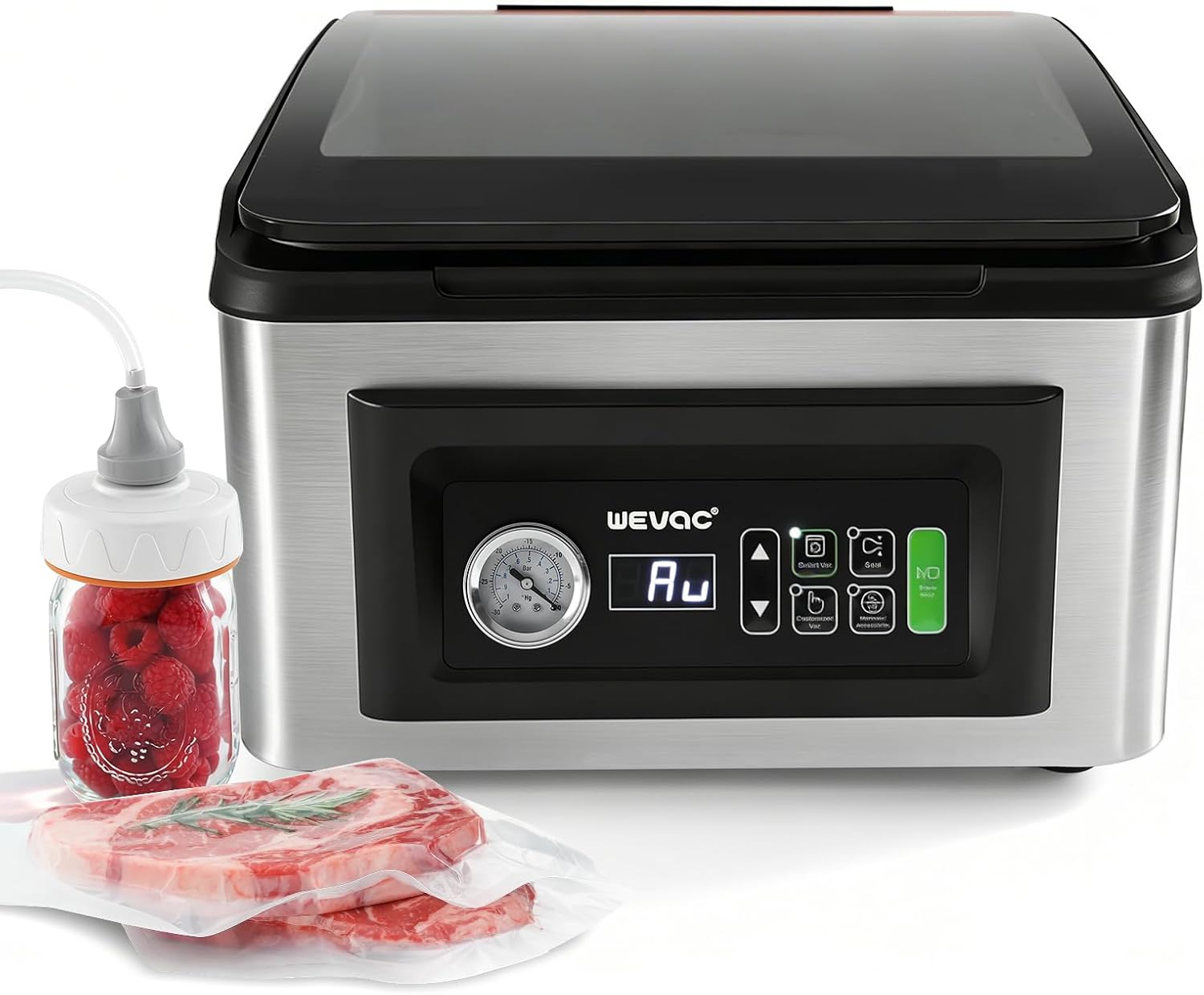 Wevac Chamber Vacuum Sealer, 12” Seal Bar, Auto Vacuum Time, Deep Chamber with Easy-Clean Design, Commercial-Grade for Meats, Liquids, Soups, Sous Vide & Mason Jars, CV12 Pro