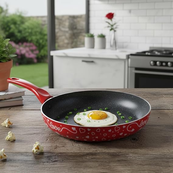 Papilla Lotus 26 cm Sevgililer Günü Özel Seri Kırmızı Kırçıl Granit Efektli Yapışmaz Kızartma Tavası