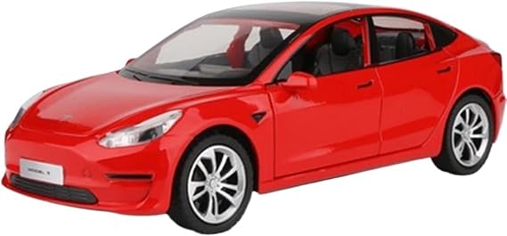 Scale Car 1:24 for Tesla Model 3 Simulation Alloy Car Model Die-Cast Metal Car Model with Sound and Light Model Vehicle for Collecting (C)