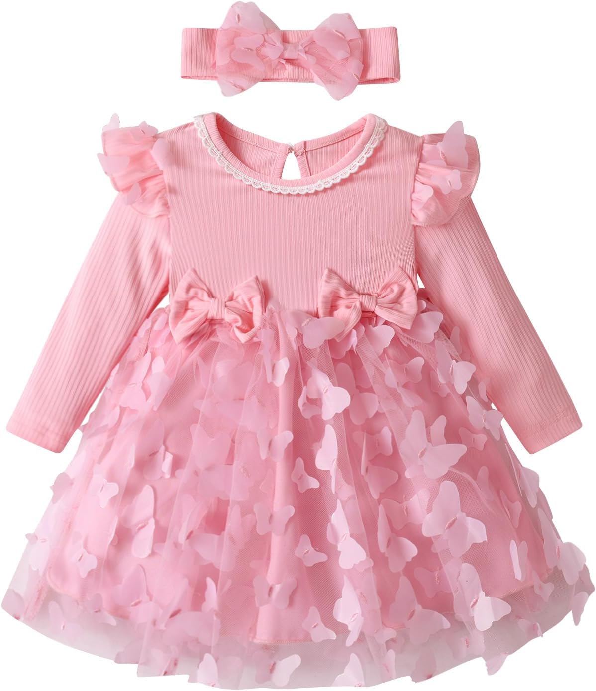 Toddler Baby Girl Clothes Dress Mesh Tulle Butterfly Print Long Sleeve Dresses