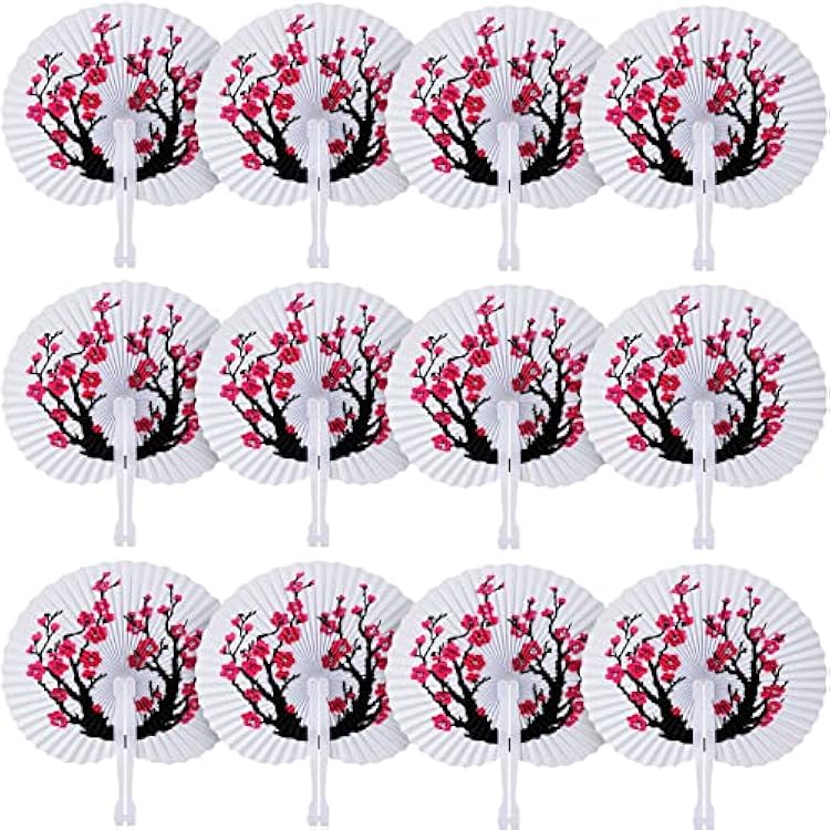 Blulu 20 Pcs Chinese Japanese Cherry Blossom Hand Fans handheld Paper Folding Fans for Wedding, Cherry Blossom Decor Japanese Room Decor, Birthday Party, Music Festival, Parade