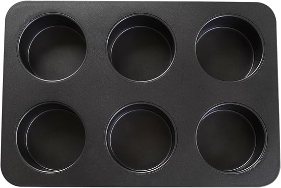 6 Cup Straight Side Edge English Muffin Cupcake Pan Nonstick Whoopie Pie Egg Frittata Cinnamon Roll Cornbread Quiche Cheesecake Biscuit Cake Baking Tin Tray Mold for Toaster Oven Air Fryer