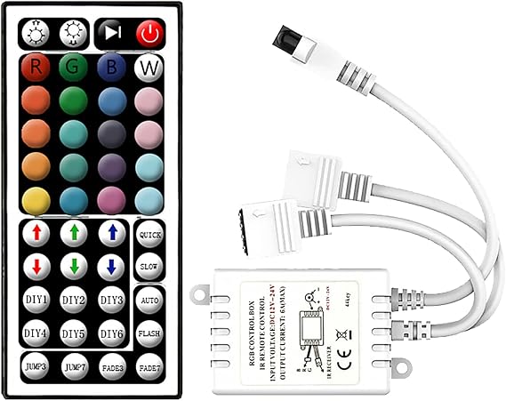 Arotelicht LED Controller for Light Strip, RGB with 44 Key IR Remote Control, Remote Controller for SMD 5050 2835 RGB LED Strip Lights(12V - 24V), 4 Pin LED Strip Controller