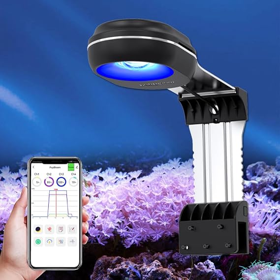 PopBloom RL60 WiFi LED Aquarium Light, 60W Full Spectrum Reef Led Aquarium Light for Saltwater Reef Aquarium 20in Marine Coral Reef Tank (RL60 Black)