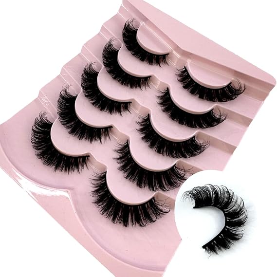 Cat eye Eyelashes 3D Natural False Lashes D Curl Fluffy Soft Cross 5 pairs Manga Lashes Wispy Natural Eyelash Extension Makeup (HB102)