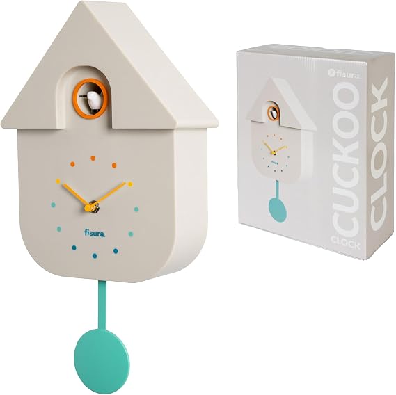 Fisura - Cuckoo Wall Clock with Multicolour Dial. Original Wall Clock | Modern Decorative Wall Clock. Requires 3 AA Batteries (Not Included). 8.5 x 3.1 x 16.3 in. ABS Plastic.