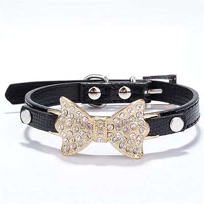 NE ZHEXUNDIAN Dog Collar Pet Collar Bling Crystal Bow PU Leather Puppy Cats Necklace Dog Harness Leash Dog Accessories Classic Colors Color : Black, Size : XS