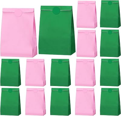 Kolldenn 24 Pcs Witch Party Favor Bags Pink and Green Paper Bags Witch Treat Goody Gift for Princess Birthday Party Supplies, 9.8 x 5 x 3.4 Inch