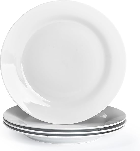 10.5" Round Dinner Plates Set of 4, White Ceramic Plates for Dinner, Salad, Appetizer & Dessert, Microwave, Dishwasher Safe Dinnerware for Kitchen, Perfect to Party Wedding Birthday & Christmas Dishes