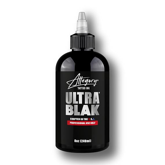 Allegory Tattoo Ink Ultra Blak, Premium Black Tattoo Ink, Perfect for Lining and Shading, Smooth, Consistent Pigment, Vegan Friendly Tattoo Color, Organic Ink, Crafted in the USA (8 oz)