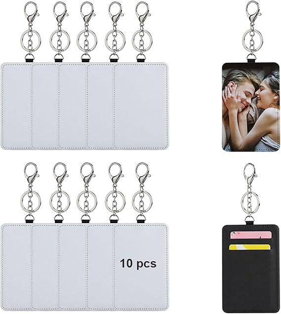 10 Pack Sublimation Card Holder Blanks Keychains, Heat Transfer Press Blank Luggage Tags, PU Leather Card Carrier Case with Customized Photo Personalized Gifts for Women (10)
